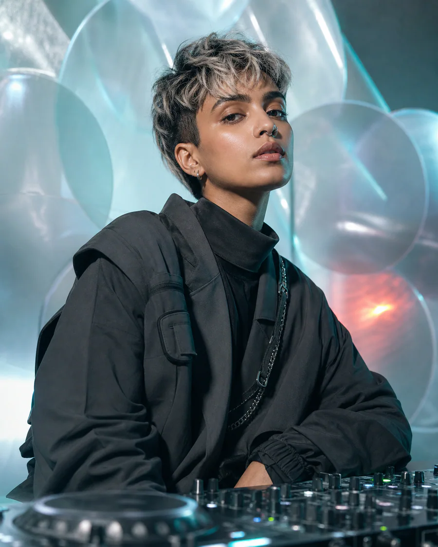 Editorial portrait of fictional DJ Luma Grey