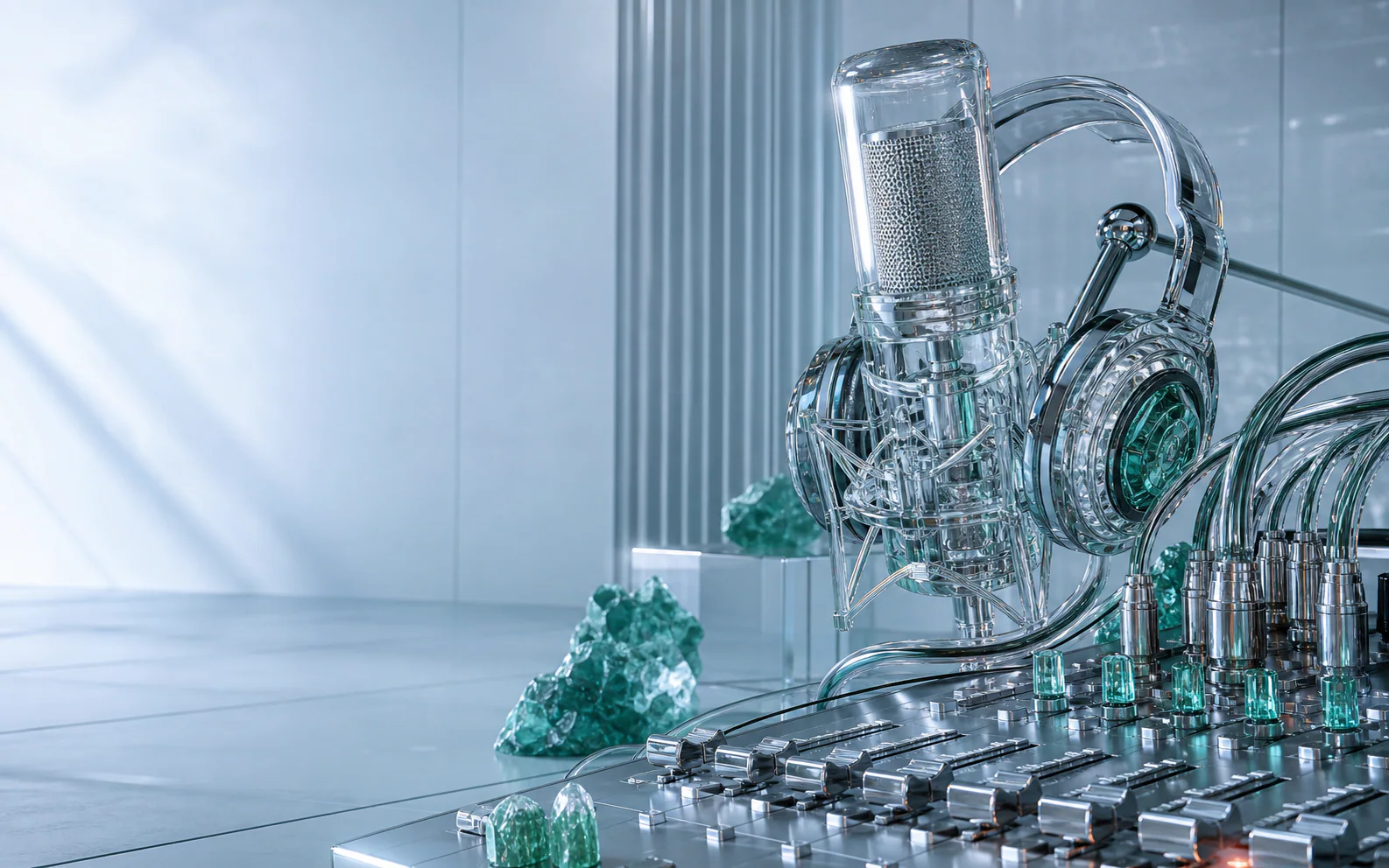 Glass microphone and chrome studio equipment